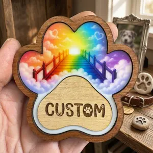 Dog Paw Print Memorial Magnet 2 layer wooden & acrylic - Custom Engraved With The Name of Your Pet, Perfect Gift For Dog Lovers, Trendy Viral Pet Memorials