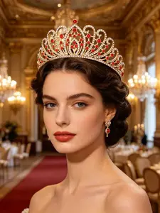 Luxurious Baroque Gold Plated Rhinestone Bride Crown, Wedding Party Accessory, Girl Birthday Graduation Dance Headpiece