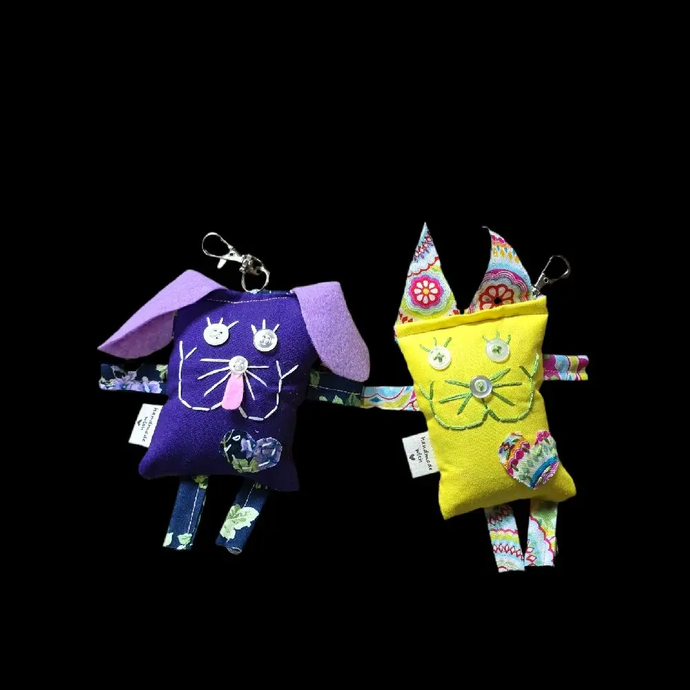 SkrapKat/SkrapDogz Keychain Bag Charm 4" High To Decorate And Identify Your Bag, Handmade From Upcycled Materials