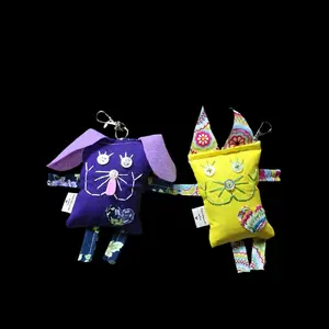 SkrapKat/SkrapDogz Keychain Bag Charm 4" High To Decorate And Identify Your Bag, Handmade From Upcycled Materials