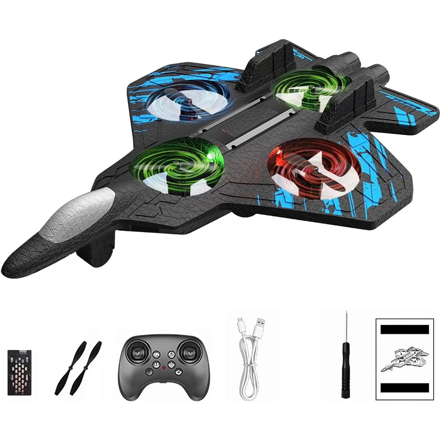 2.4GHz Lightweight Yet Ultra-Tough EPP Foam Remote-Controlled Fighter Jet, 7-Minute Battery Life, 360° Tricks, Aerial Hovering, Circle Flights, Fancy LEDs, Indoor/Outdoor RC Airplane, Party & Gift Idea for Friends