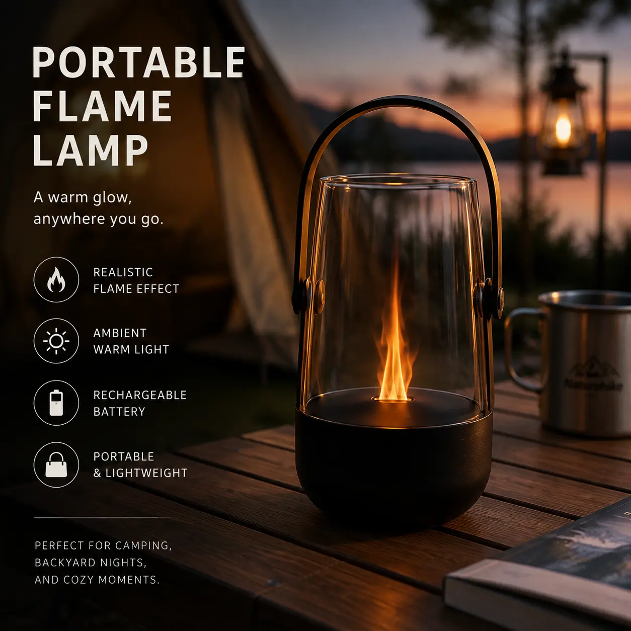 Vintage Flame Effect Aroma Diffuser Ultrasonic Mist Humidifier with Ambient Candlelight Effect Home Decor Night Light & Unique Gift