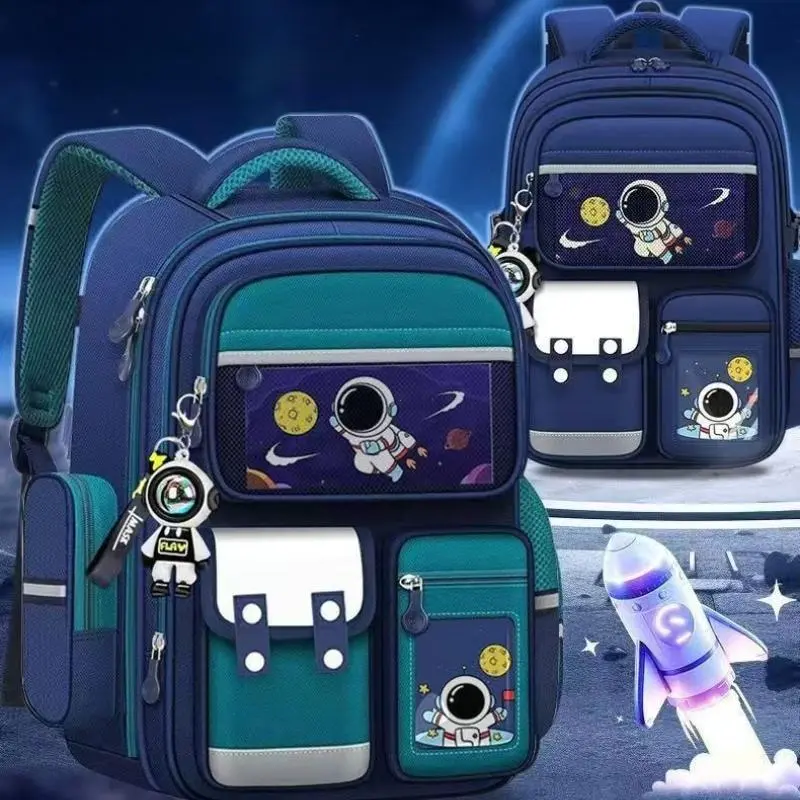 Astronaut Cartoon Casual School Backpack Bookbag for Grades 3-6, Large Capacity Waterproof Outdoor Student Storage Bag, Starry Sky Design Mohila, Casual Backpack