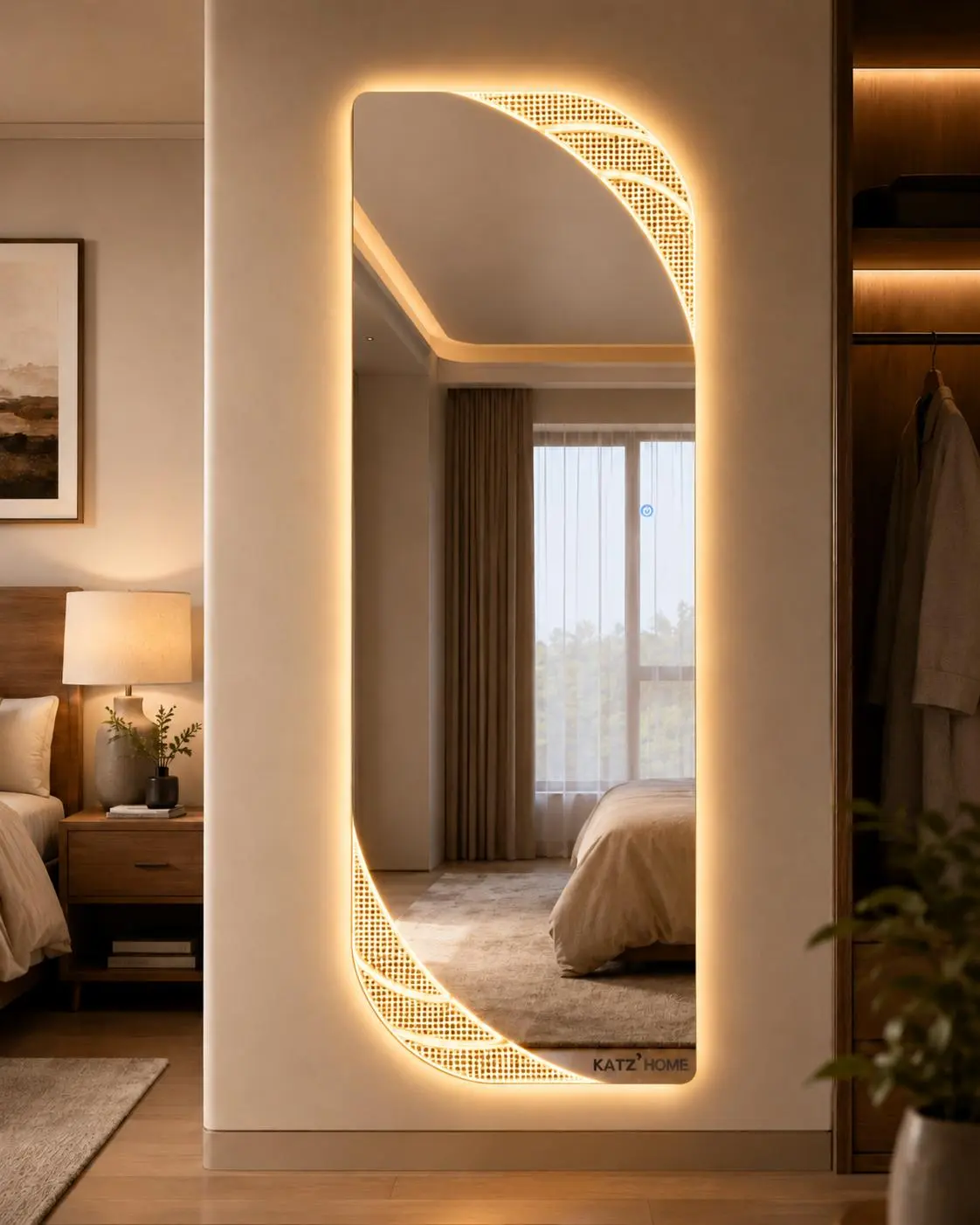 65" x 25" Irregular LED Full Length Mirror, Unique Shape Wall Mounted Full Body Dressing Mirror with 3 Color Lighting, Touch Dimming and Tempered Glass for Bedroom Closet Entryway Decor Decorative Durable Frameless