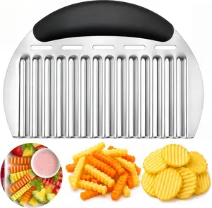 Large Crinkle Cutter French Fry Cutter, Large Crinkle Potato Slicer Wavy Chopper, Stainless Steel Wavy Slicer Crinkle Cutting Chopping Tools with Handle for Carrot Vegetable