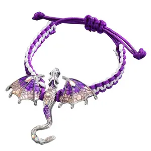 Retro Enamel Flying Dragon Braided Bracelet - Personalized Handmade Wristband