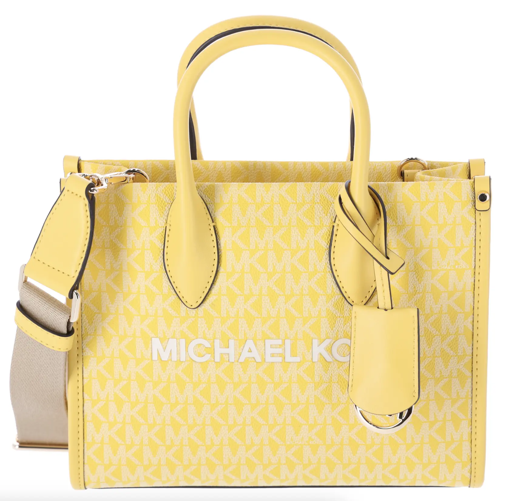 Pre-owned MICHAEL KORS PVC Crossbody Bags Mirella Small Top Zip Crossbody Bag Golden Yellow MK Signature Gaby's Bags