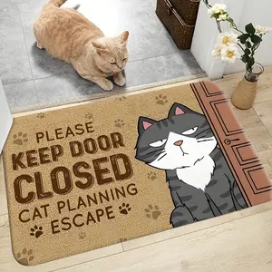 Holiday Cat-Themed Doormat - "Please Close The Door" Design, Ideal for Holiday Home Décor, Rectangular, A Perfect Gift for Pet Lovers | Holiday Cat Design