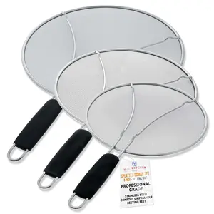 3-Piece Stainless Steel Splatter Guard Set (13", 11.5", 9.5") Fine Mesh Cover, Grease & Oil, Splatter Screen for Frying Pan, Cooking Pots, with Resting Feet & Comfort Grip Handles