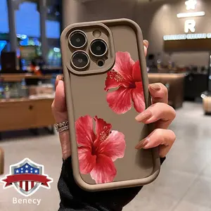 Hibiscus Blooms Pattern TPU Phone Case for iPhone 15 16 14 Pro Max 13 12 11 XR XS Plus E Shockproof Drop Protection Rugged Durable Silicone Cover Cellphone Protective Casing