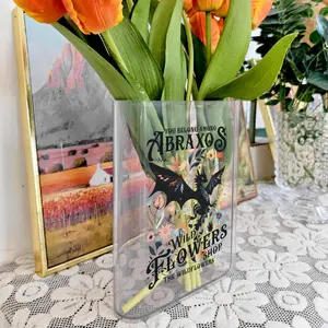 Abraxos Flower Garden Club Books Acrylic Vase for Flowers, Fantasy Dragon Bookish Book Shaped Flower Vase | Night Court Bookish Decor | Fantasy Book Lover Gift for Readers