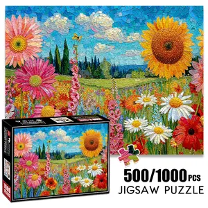 1pc 1000 piece adult puzzle 70x50cm Colorful Flower Field with Sunflowers and Daisy500 pieces of paper jigsaw puzzle, suitable for adults and families, large-scale DIY puzzle interactive toy games,