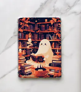 Ghost Reading Kindle Paper Inserts For Clear Case, Kindle Inserts Accessories, Kindle Girly Accessories, Spooky Season, Kindle Decorating Cards, Cute Paperwhite Inserts, Cozy Bookish Cover, Halloween Aesthetic,