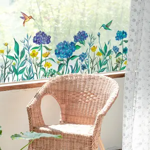 Ball Flower Bird Glass Window Sticker, High Transparency Dual-Sided Static Adhesive Waterproof Easy Cut, Living Room Bedroom Door Decorative Film, Floral Pattern Sticker