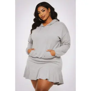 Plus Size Tracie Hoodie Mini Dress - Heather Grey
