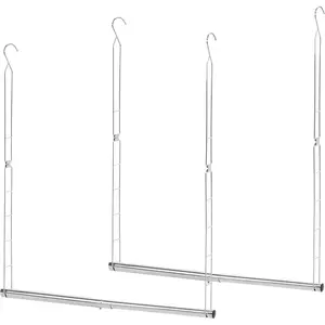 Hanging Closet Rod, Adjustable Width and Height Closet Hanging Organizer, SpaceSaving Clothes Hanging Bar, Closet Extender Hanging Rod Double Closet Hanging Rod,  Pack Chrome