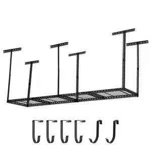 【GARVEE】Adjustable Overhead Garage Storage Racks in Various Sizes (2x8, 4x8, 4x6 FT) with 22"-40" Height Adjustment, Heavy Duty Metal Shelves, 660lbs Weight Capacity, Black Finish, Multiple Vertical Post Options