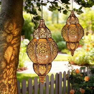 Moroccan Solar Lantern，Waterproof Outdoor Hanging Light，Retro Dynamic Shadow Projection for Garden Yard Pathway