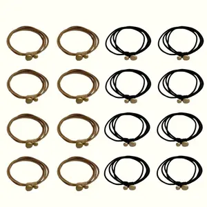 16 Piece Metal Circle Beads Hair Ties Thin Elastic Ponytail Rubber Band Fashion Accessories