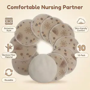 Bohemian Style Bamboo Fiber Nursing Pads, Reusable and Skin-Friendly, Softness Against Skin, Comfortable Breastfeeding Support, Pack of 10