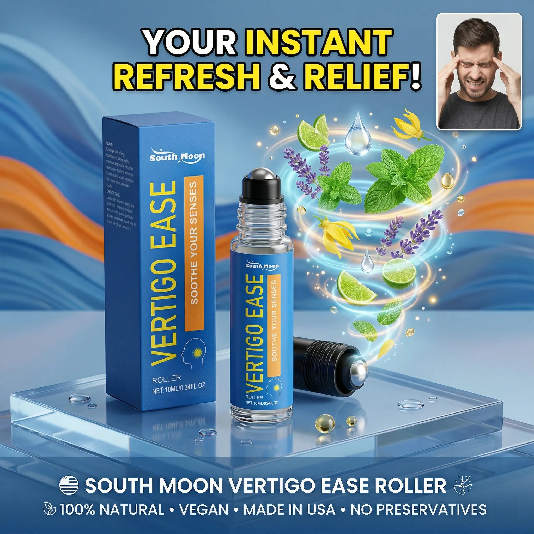 Vertigo Ease Aromatherapy Roller Body Oil - 10 ml Alcohol-Free for Adults, Gentle Relief for Dizziness, Nausea, Travel Motion Sickness, Chemo Symptoms, Headache, Non-Drowsy Natural Body Care Support