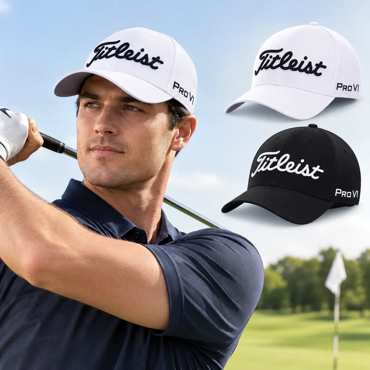Titleist Tour Performance Men's Golf Hat | Black & White | Adjustable Stretch Closure | Lightweight Breathable Performance Cap | Golf & Outdoor Activities