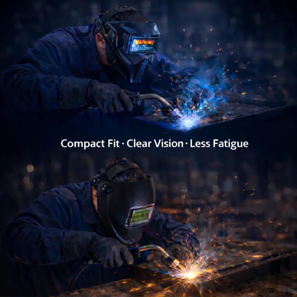 Auto Darkening Welding Helmet with LED Light – Solar Powered Welding Hood, Shade 4/9-13 Adjustable for TIG MIG ARC, Vented Hard Hat Design for Plasma Cutting & Industrial Work