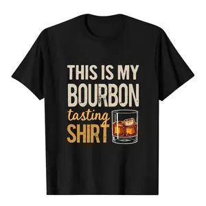 Men's Fun Bourbon Tasting Shirt- This Is My Bourbon Tasting Pattern T-Shirt- Black Cotton Whiskey Enthusiast Gift- Regular Fit Casual Party Wear- All Seasons Machine Washable Comfortable Fabric, Social Gathering Outfit, Loose Design