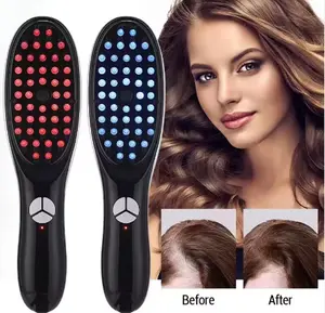 Vital5 Red & Blue Light Hair Therapy Brush for Scalp & Hair Growth with Dropper for Serum - Plastic Massage & Steaming Tool for Conditioning Treatment
