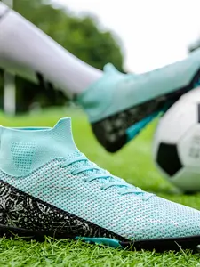 High Top Men's Football Shoes with Nails Lace-Up, Anti-Slip Lawn Soccer Sneakers for Indoor Outdoor, Artificial Grass Sports Shoes Soccer Cleats