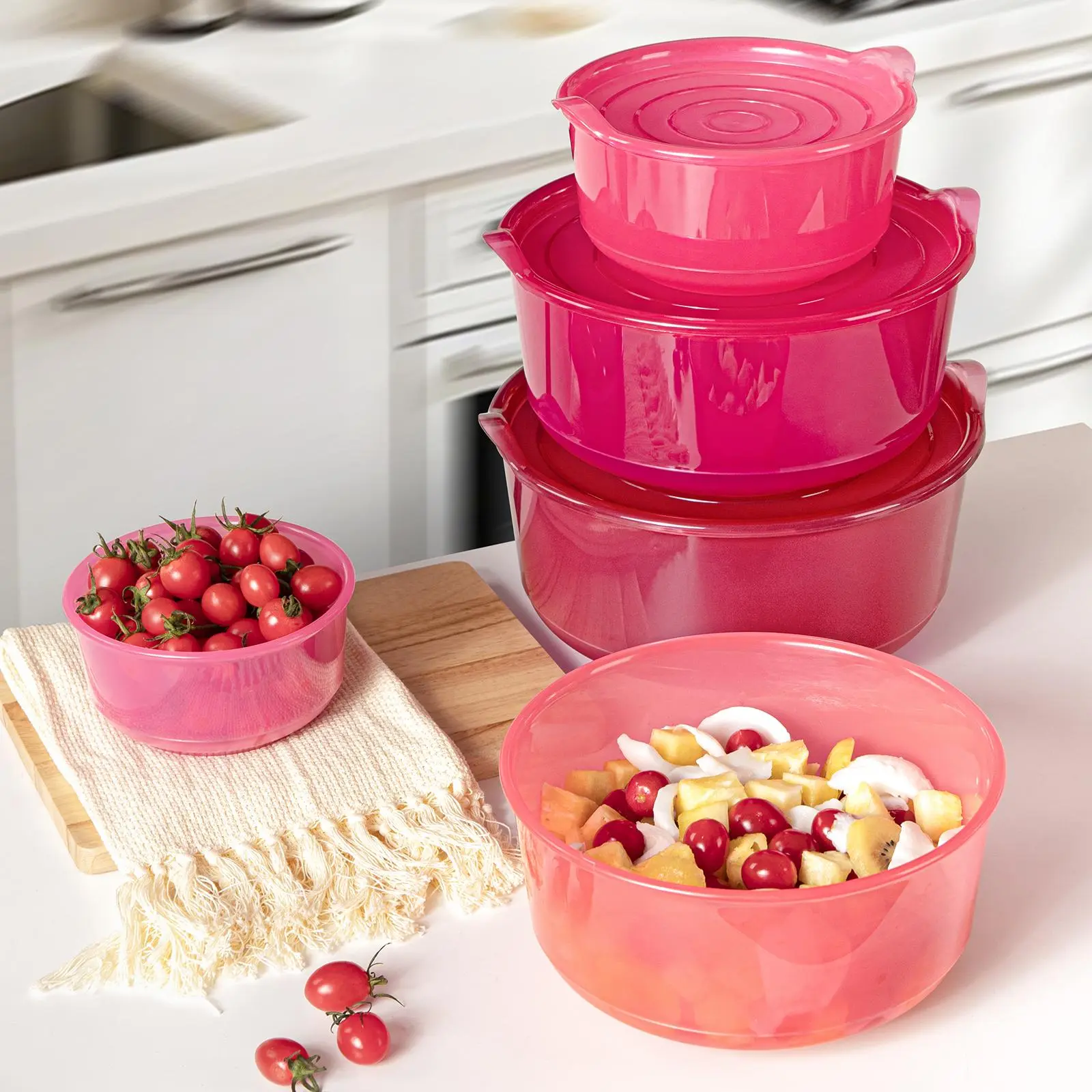 【ANJUKE】5PCS Pink Stackable Food Storage Containers with Lids - Meal Prep Organiser for Kitchen Organization, Leftover Storage