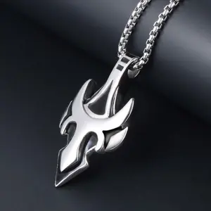 Trendy Men Black Silver Flame Necklace Hip Hop Minimalist High-End Pendant Non-Fading Long Chain