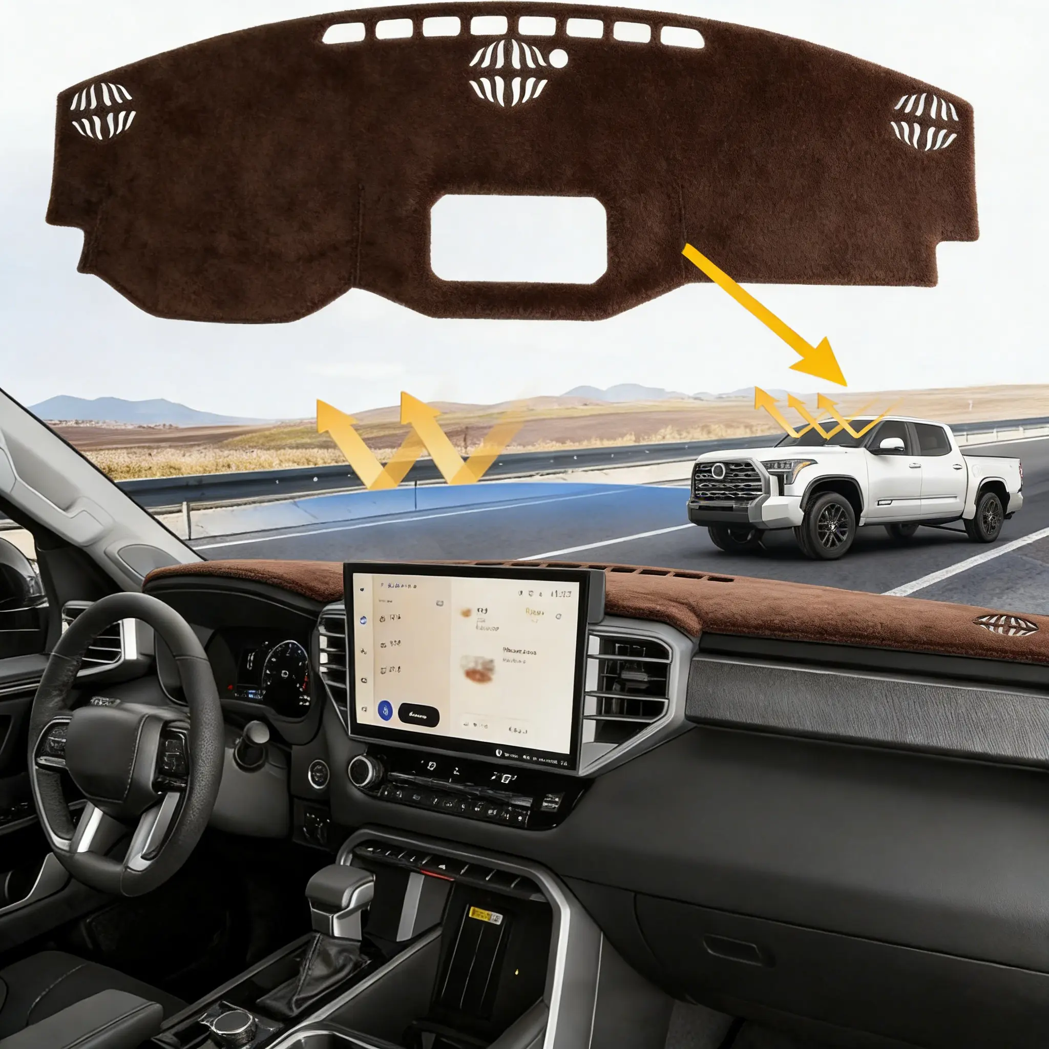 Sunsdrew KUST Dashboard Cover for 2022-2026 Tundra, Nonslip Suede Vehicle Accessory with UV Protection, No Glare Sunshade, Effortless Installation, Sun Damage Shield & Pristine Condition Preservation (Car Accessories Included), Vehicle Accessories