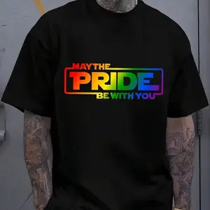 May The Pride Be With You Rainbow Print T-Shirt, Gay Pride Casual Top Shirt Printed in USA