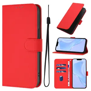 For Samsung A52 A52S A53 A54 A55 A56 A36 A37 A57 Pure Color Leather Sleeve PU Leather Handbag Purse Flip Cover, Kickstand Folio Case With Lanyard
