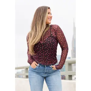 Ansley Long Sleeve Brown Floral Mesh Crewneck Top FINAL SALE