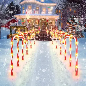 Solar Powered Christmas Candy Cane Street Lights with Stars, 12pcs Outdoor Lighting Decoration Warm White LED Lights, Durable Waterproof Plastic Yard Garden Path Holiday Decorative Lights, Suitable For Merry Christmas, and New Year, Outdoor Light String