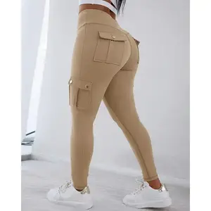 C Womens Butt Lifting Leggings With Flap Pockets High Waist Tummy Control Workout Cargo Leggings Yoga Pants Stretchable For Gym Training Fitness Daily