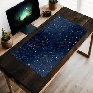 [SALE UP TO 50% + FREE SHIP] Gold Constellations Desk Mat, Starry Night Sky Desk Pad, Stars Desk Topper, Gold and Navy Mousepad, Astronomy Laptop Mat, Celestial, Dreamy