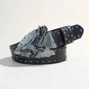 Cross-border Western Cowboy Belt Fashionable Retro Youth Punk Dark Style Men's Studded Leather Belt In Stock Wholesale
