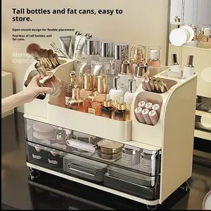 Large Capacity Makeup Organizer Box, Multifunctional Storage for Brushes, Lipsticks, Eyebrow Pencils, and Mirror, Perfect for Home and Travel Makeup Organization