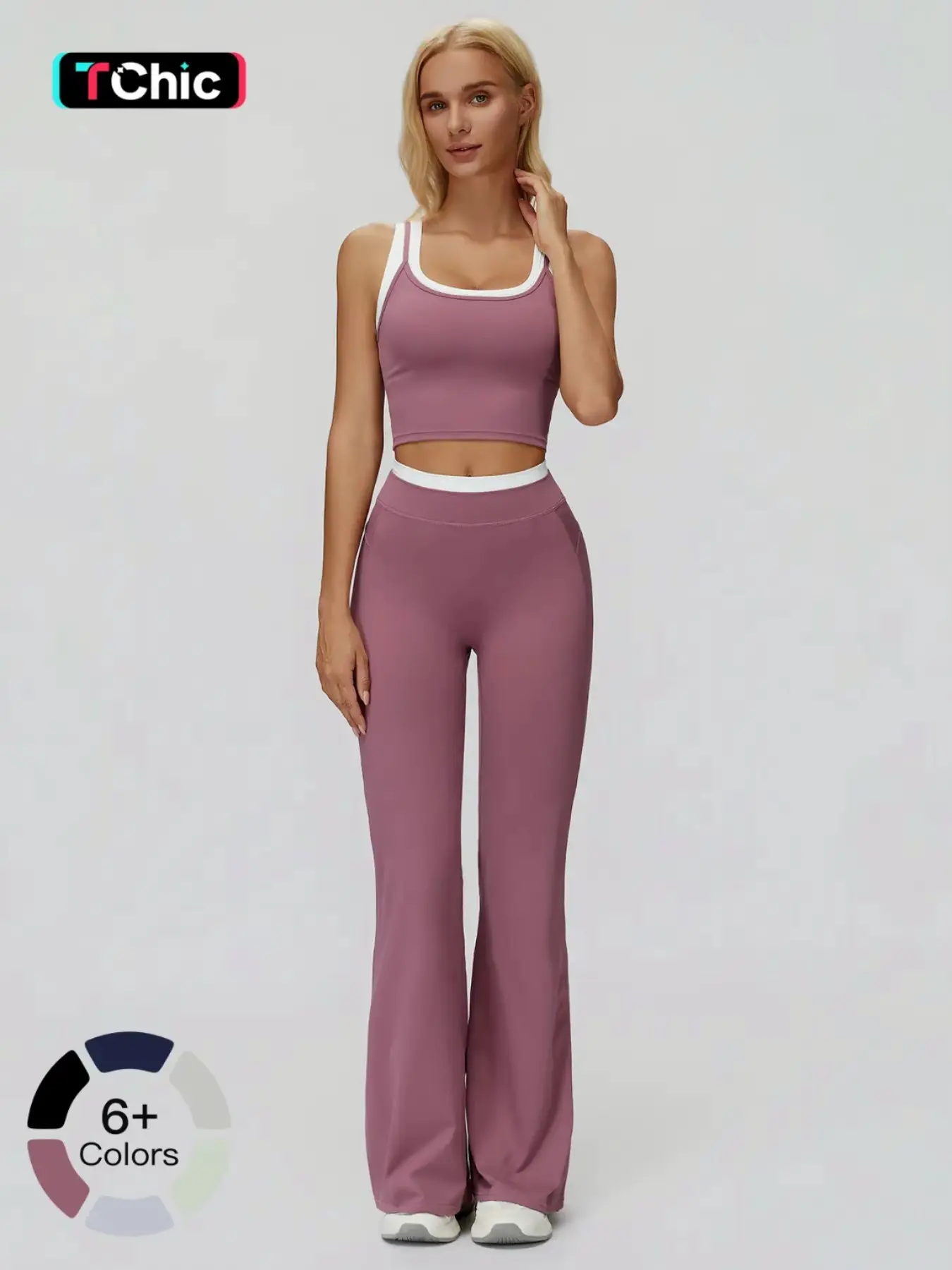 Women's Three-Piece Colorblock Yoga Set, Comfy Breathable Sports Two-Piece Vest & High Waist Tummy Control Butt-Lifting Ribbed Flare Pants, Casual Fitness Sportswear, Sports Outfits, Gym Workout, Yoga Tracksuit Set, Athleisure Activewear Set
