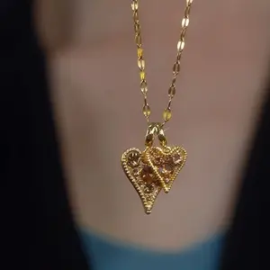 LisiZen New Unique Design Hollow Double Heart Necklace Korean Style Elegant Earrings Trendy Full Diamond Peach Heart Necklace DZXL4071