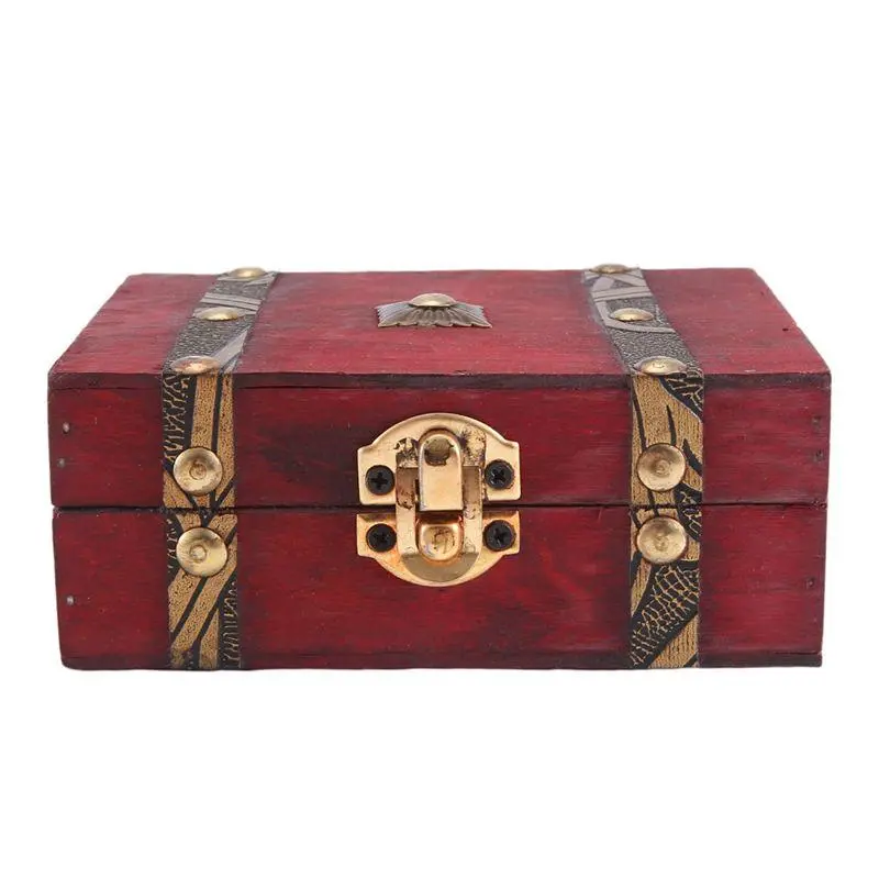 Vintage Wooden Treasure Chest Storage Box - Lockable, Foldable Mini Organizer for Small Animal Pet Toys, Home Decor, Trinket Jewelry; Wedding Gift Container