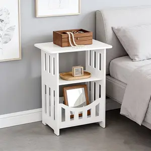 Bedside Cabinet, Multi-Layer Storage Rack for Books, Plants, Decor, Space-Saving Compact Design, Vertical Stripes, Open Shelving