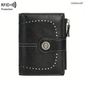 Women’s Retro Minimalist Foldable RFID Blocking PU Leather Wallet - Large Capacity Zipper-Closure Card Holder, Passport & Cash Organizer, Lightweight Casual Accessory for Daily & Business Use, Fashion Women's Wallets, Compartmentalized Women's Wallets