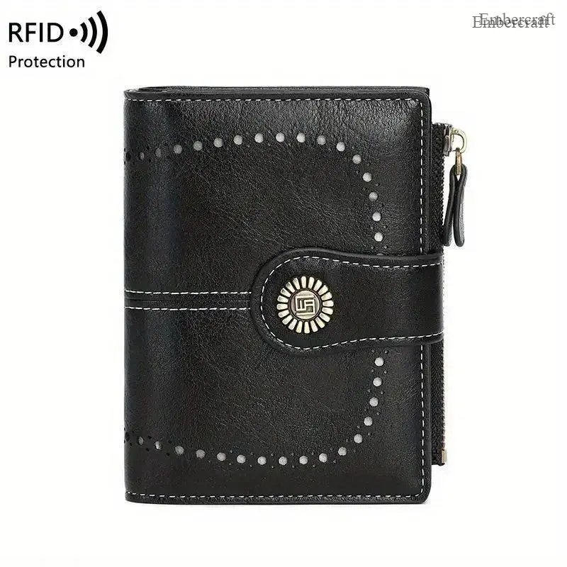 Women's Retro Minimalist RFID Blocking PU Leather Wallet - Foldable, Large Capacity, Zipper Closure with Zippers for Daily, Business Use
