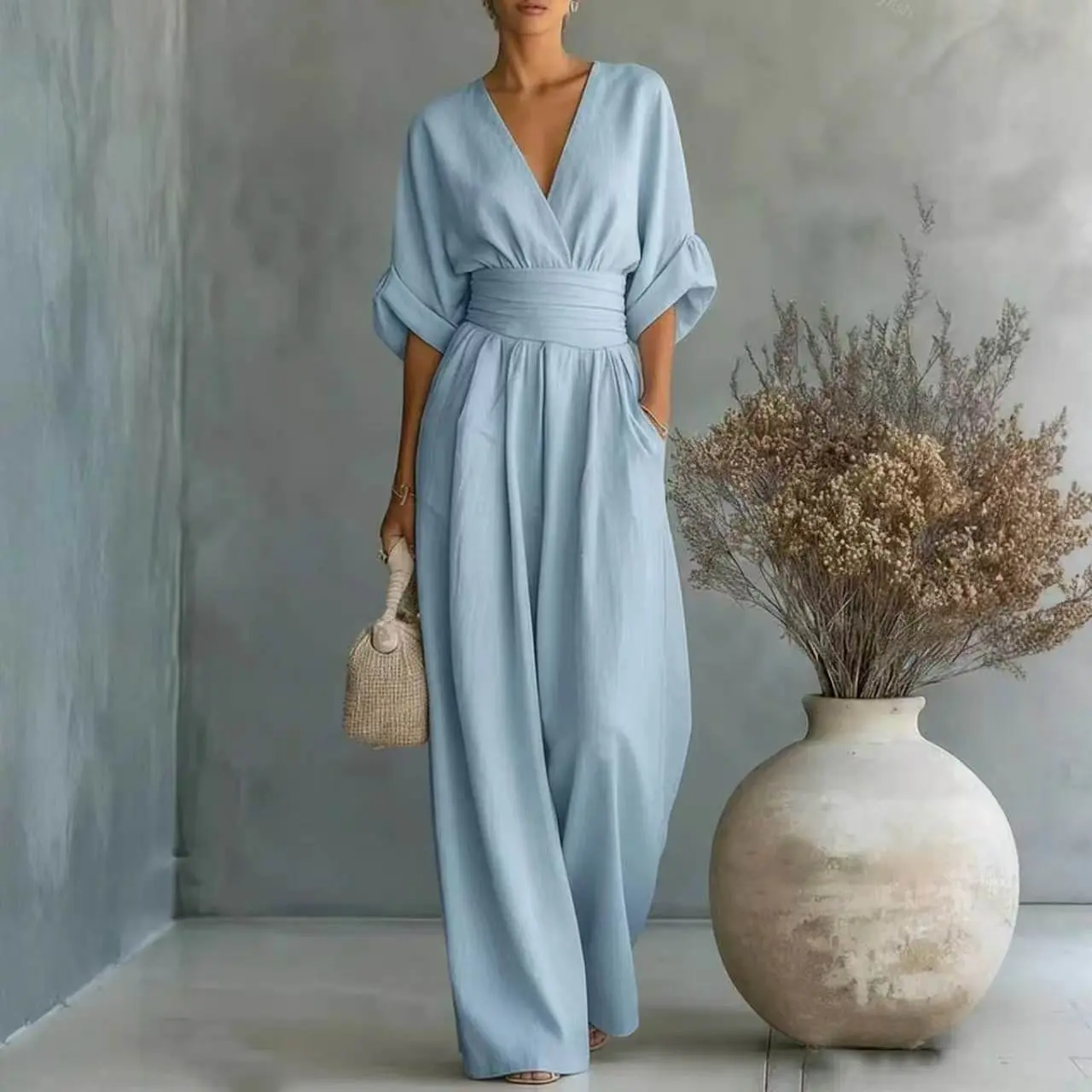 Elegant Waist-cinching V-neck Slimming Chic Jumpsuit For Women