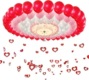 100PCS  Red Pink White Balloons Hanging Swirls Kit, 12in Balloon  Wedding Bling Heart Ceiling Hanging Streamers for Sweetheart Wedding Bridal Shower Anniversary Engagement