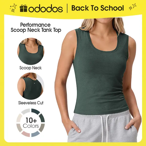 ODODOS Women's Performance Scoop Neck Tank Top - Ultra Soft odSTRATUM Tech Fitted Sleeveless Shirts,back to school,back to school shopping Gym Straps